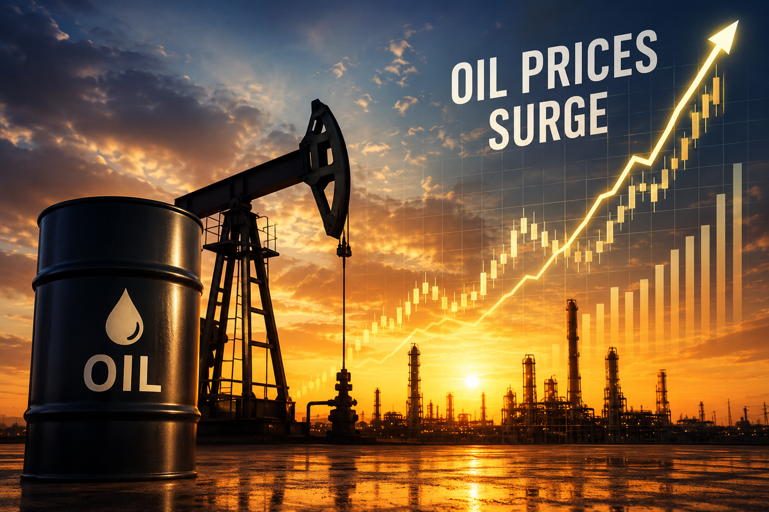 Oil prices surge amid global supply concerns and geopolitical tensions.