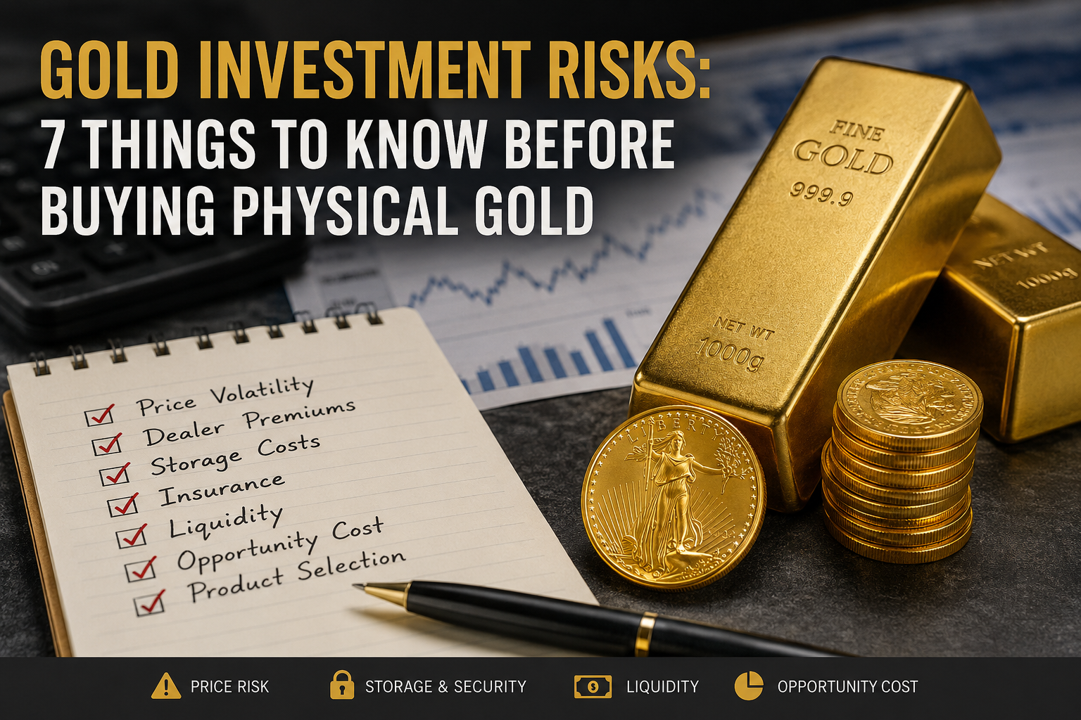 Gold investment risks of buying physical gold including price volatility, storage costs, liquidity and opportunity cost