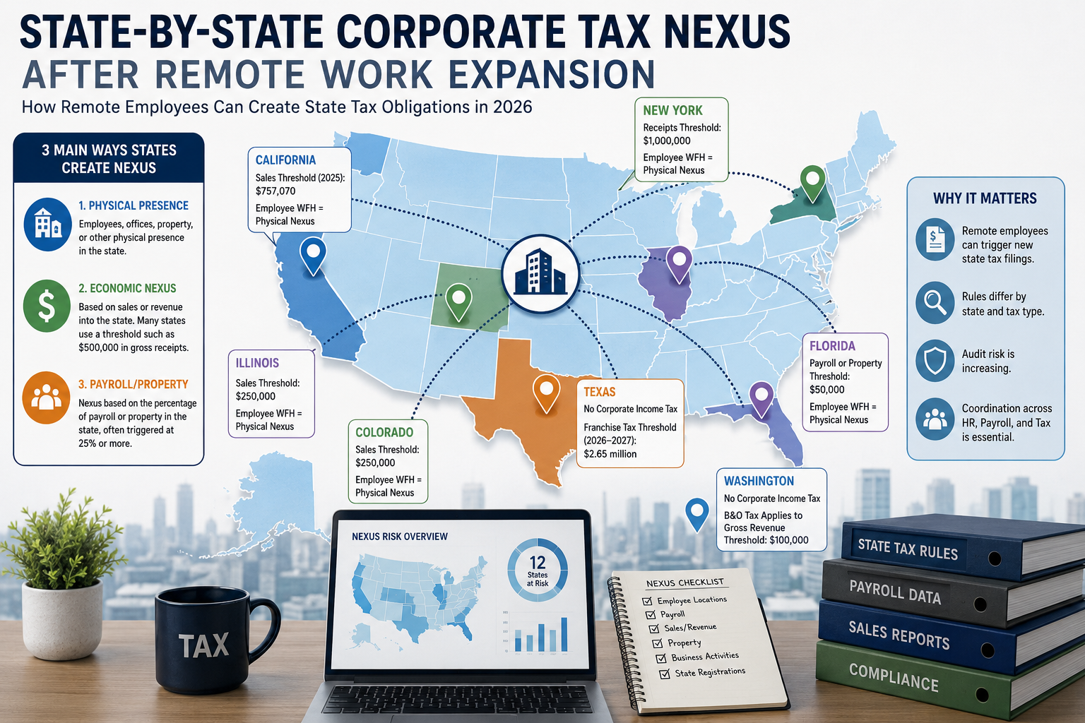 Corporate tax nexus rules by state in 2026