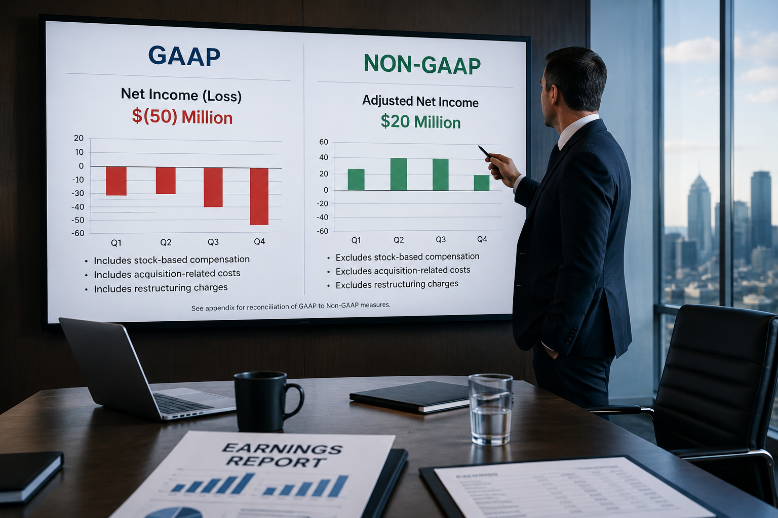 Non-GAAP metrics and GAAP earnings comparison in a corporate earnings report