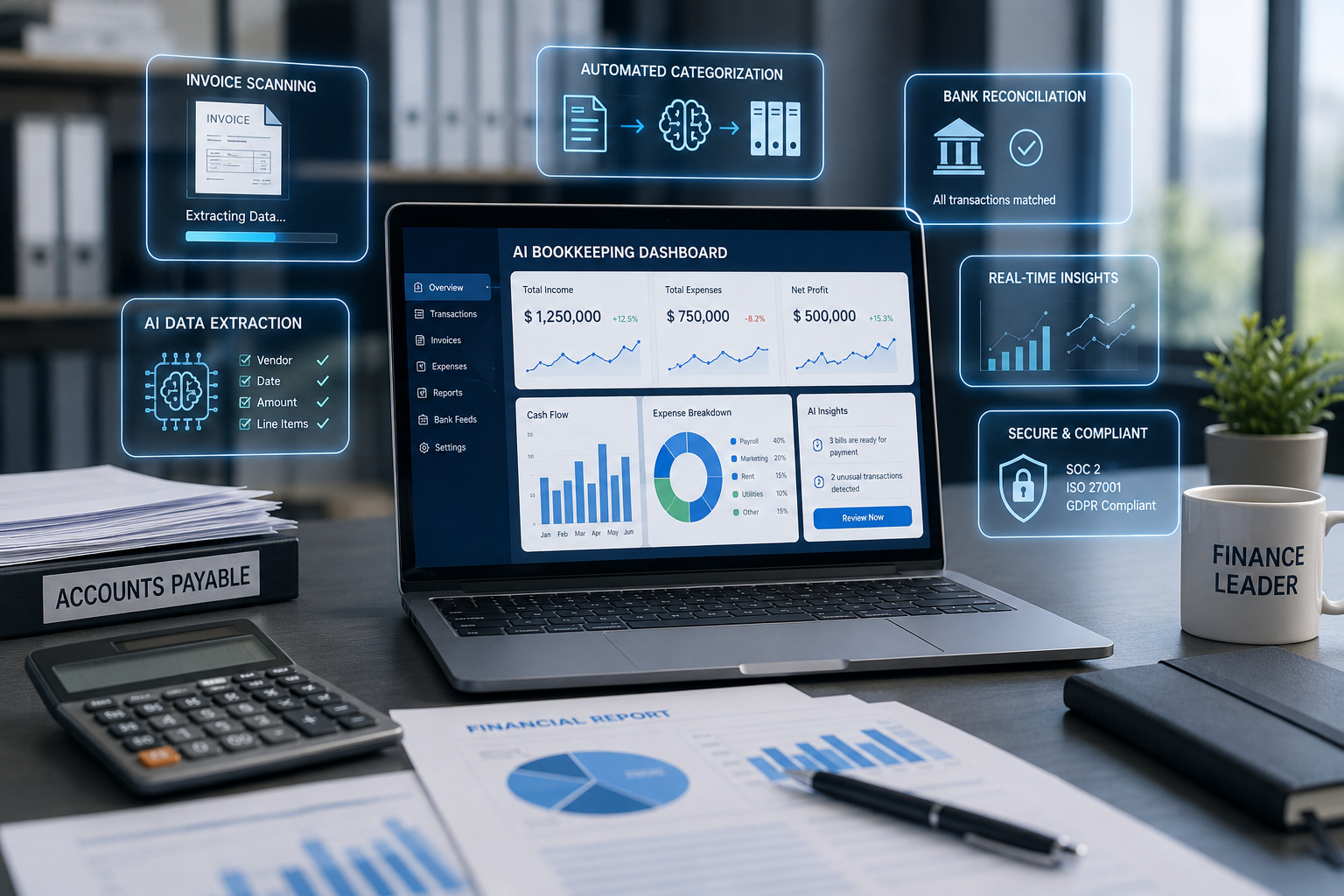 AI bookkeeping tool dashboard for finance leaders